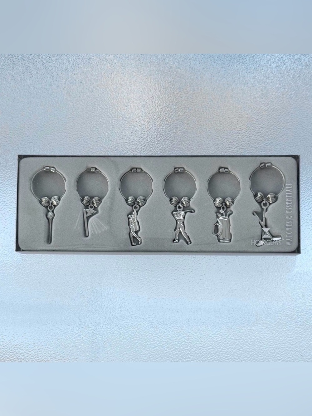 Hourglass Brand Golf Themed Silver-Tone Metal Wine Charms ~ Set of 6